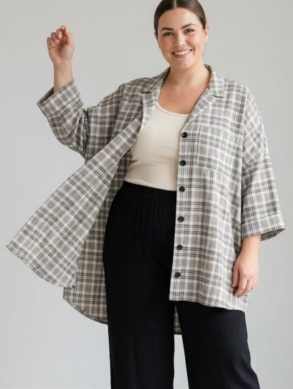 Show Me Your Mumu Lorolei Oversize Tunic Top Size XL Crinkly Plaid Hi-Low Hem
